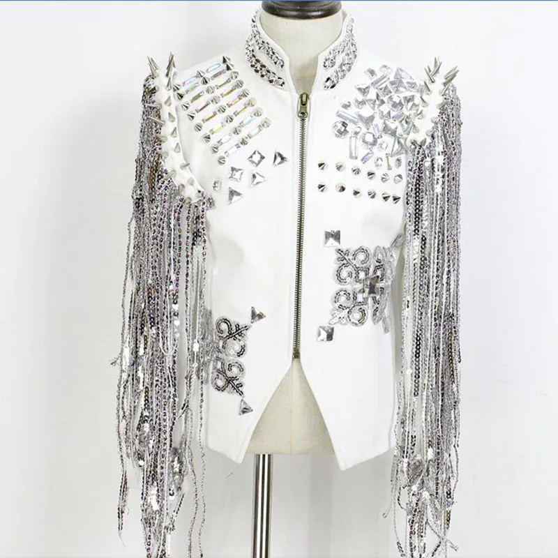 Promo Offer stage dance costumes for singers hip hop wear white silver