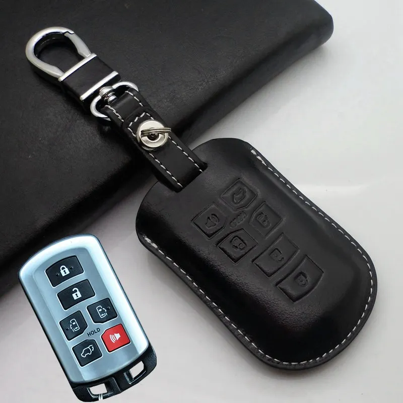Leather Car key Fob Case Cover for Toyota Sienna Voxy Noah 6 Buttons