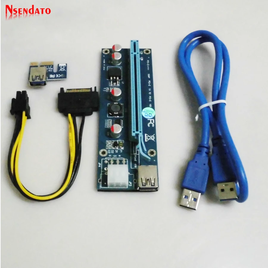 

Riser Card Extender SATA PCI-E 1X To 16X Riser Express Card with LED Lights USB3.0 Cable SATA 15 Pin to 6 Pin
