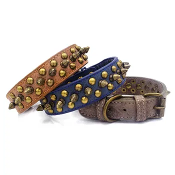 

Pet Dog Rivet Collars PU Leather Round Bullet Nail Studded Necklace Spiked Strap Punk Style Small Dogs Cat Collar Z613