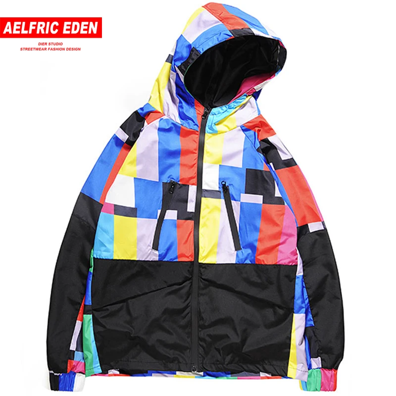 

Aelfric Eden Multi Color Block Patchwork Hooded Jackets Men Casual Windbreaker Jacket Overcoats Autumn Hip Hop Streetwear UR47