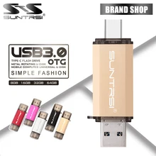 Флеш-накопитель Suntrsi type-C, 128 ГБ, 64 ГБ, USB флеш-накопитель, USB 3,0, высокая скорость, 32 ГБ, 16 ГБ, type-C, OTG, для телефонов типа C, реальная емкость