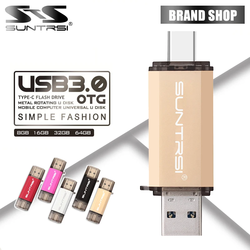  Suntrsi Type-C pendrive 128GB 64GB USB Flash Drive USB 3.0 High Speed 32GB 16GB Type-C OTG for Type