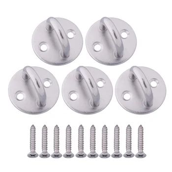 

5Pcs 304 Stainless Steel M8 Round Pad Eye Plate Staple U-shaped Hook Boat Rigging with Screws