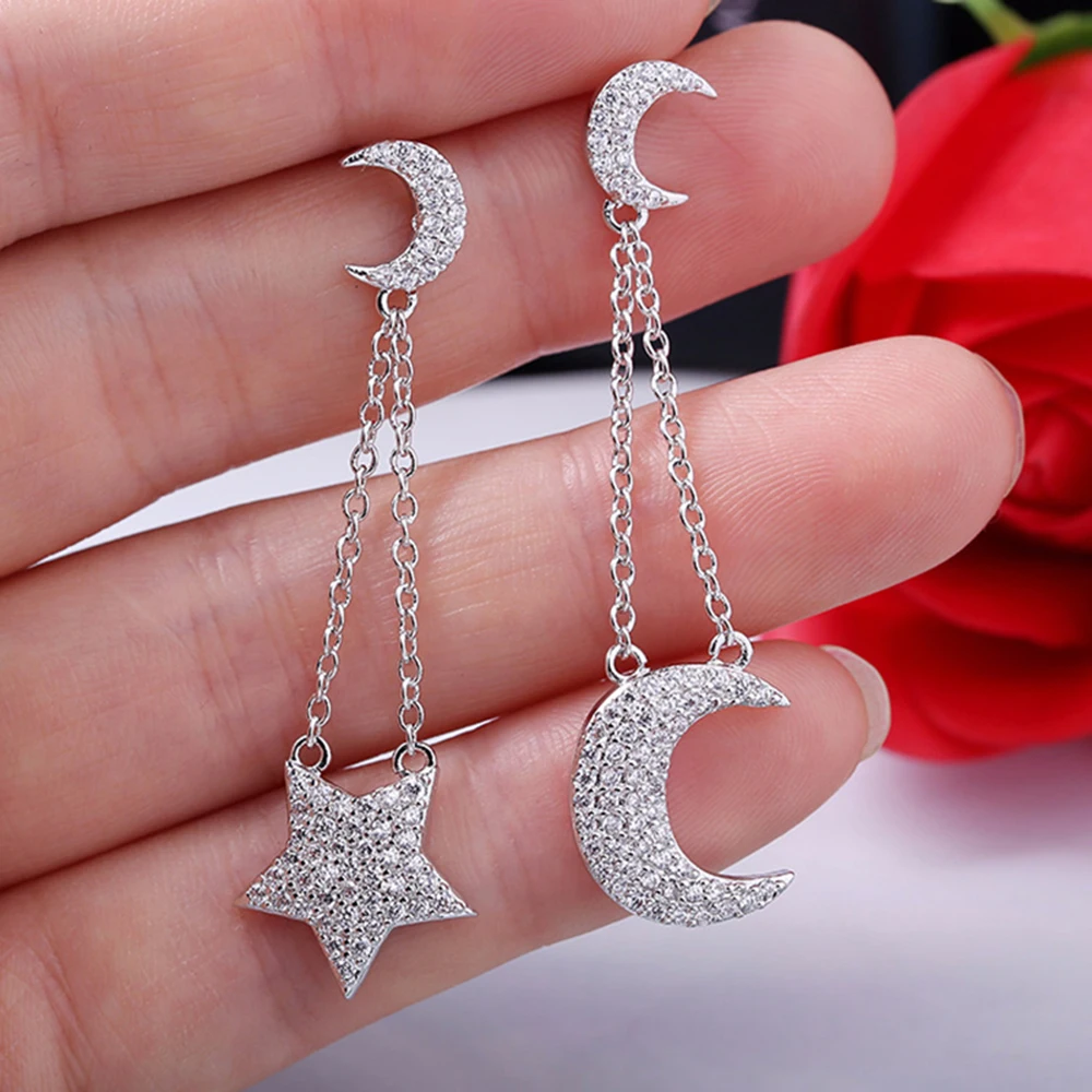 Star And Moon Asymmetrical Tassels Earrings Fashion Jewelry Earrings
