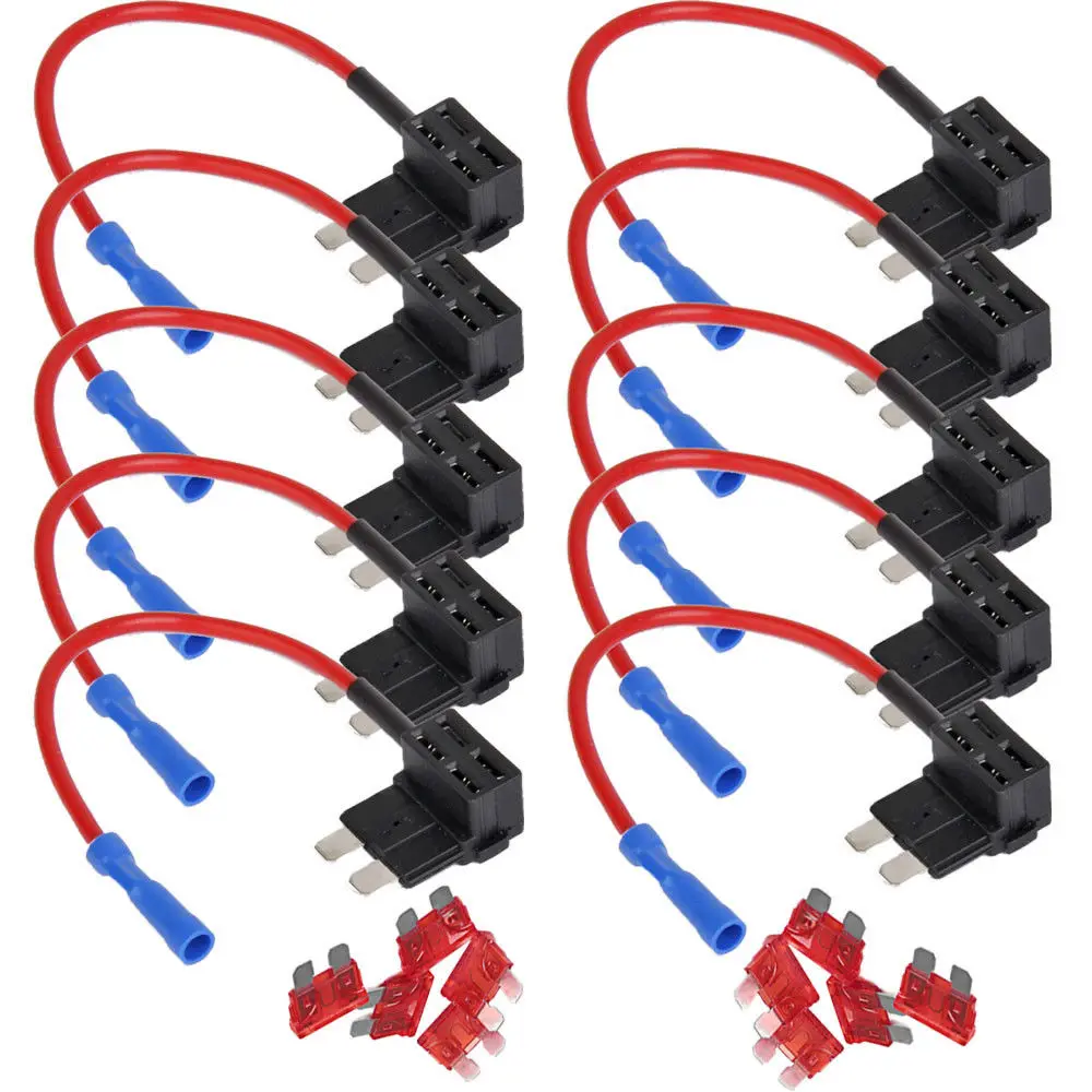 10 Pcs 10A ACU Car Auto Fuse Adapter Add Circuit Piggy Back Tap