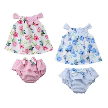 

Newborn Baby Girl Toddler Sunsuit Clothing Floral Kids Girl Summer Bowknot Vest Romper Shorts Dress Pants 2Pcs Clothes Set 0-3Y