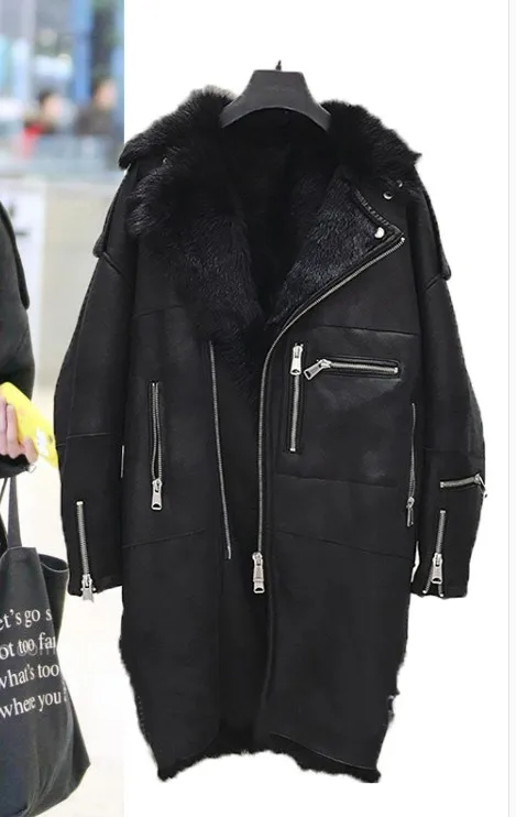 Новое модное зимнее пальто с искусственным мехом средней длины, куртка с отложным воротником, теплые свободные парки черного цвета PQ063