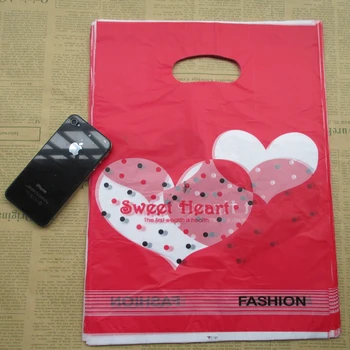 

100pcs/bag 25*35cm Red heart to heart pattern Plastic Jewelry Gift bag Beautiful Plastic Shopping Bags Recyclable 2523