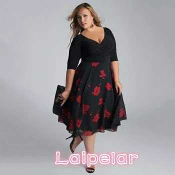 

Plus Size L-5XL 6XL 7XL 8XL New Fashion Ruffle V-Neck Casual Loose Floral Print Empire Women Soft Sexy Beach Summer Dress