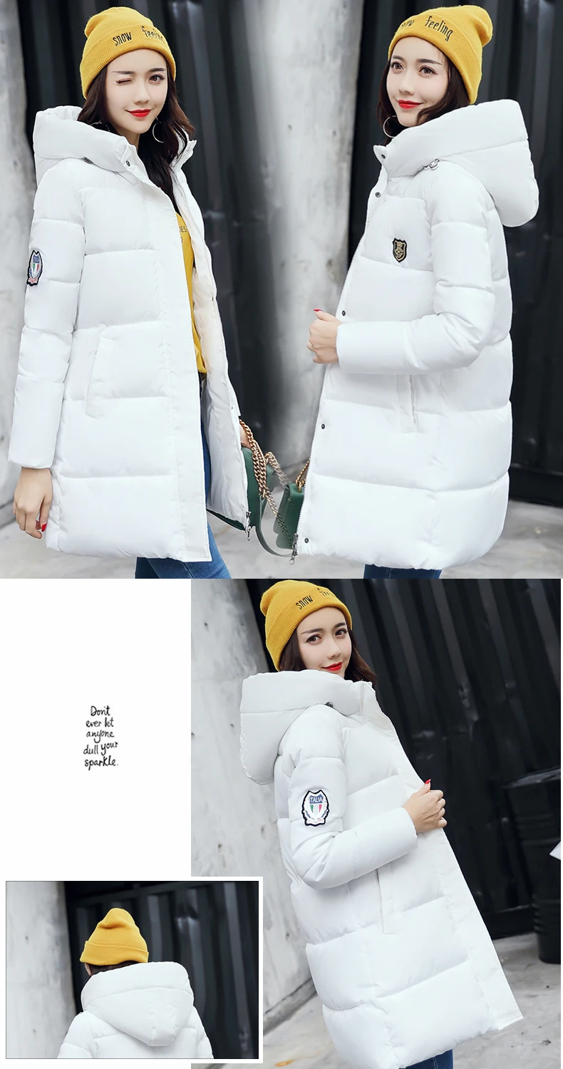 Новая стильная зимняя куртка средней длины с капюшоном и хлопковой подкладкой модный утепленный хлопковый костюм