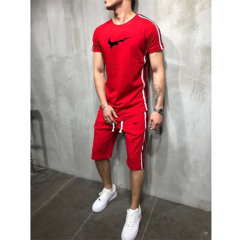 New Men's Sets T Shirts+pants men Brand clothing Two piece suit tracksuit Fashion Casual Tshirts Gyms Workout Fitness Sets
