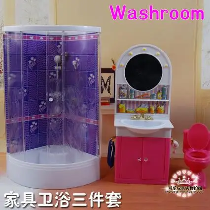 

original for bathroom barbie shower bathtub furniture 1/6 bjd doll accessories toilet bath hair dresser set child toy gift