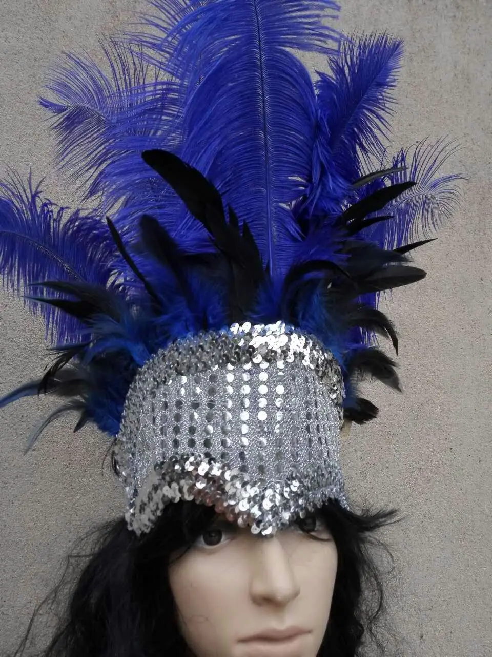 Showgirl Королевский синий головной убор с открытым лицом страусиное перо