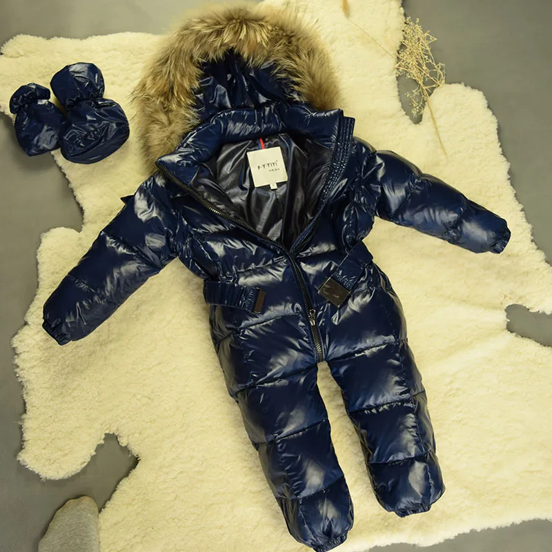 

2016Large Raccoon Fur Winter Baby Rompers Clothes Newborn Boys Girls Warm Duck Down Romper Snowsuit Kids Tracksuit Baby Clothing