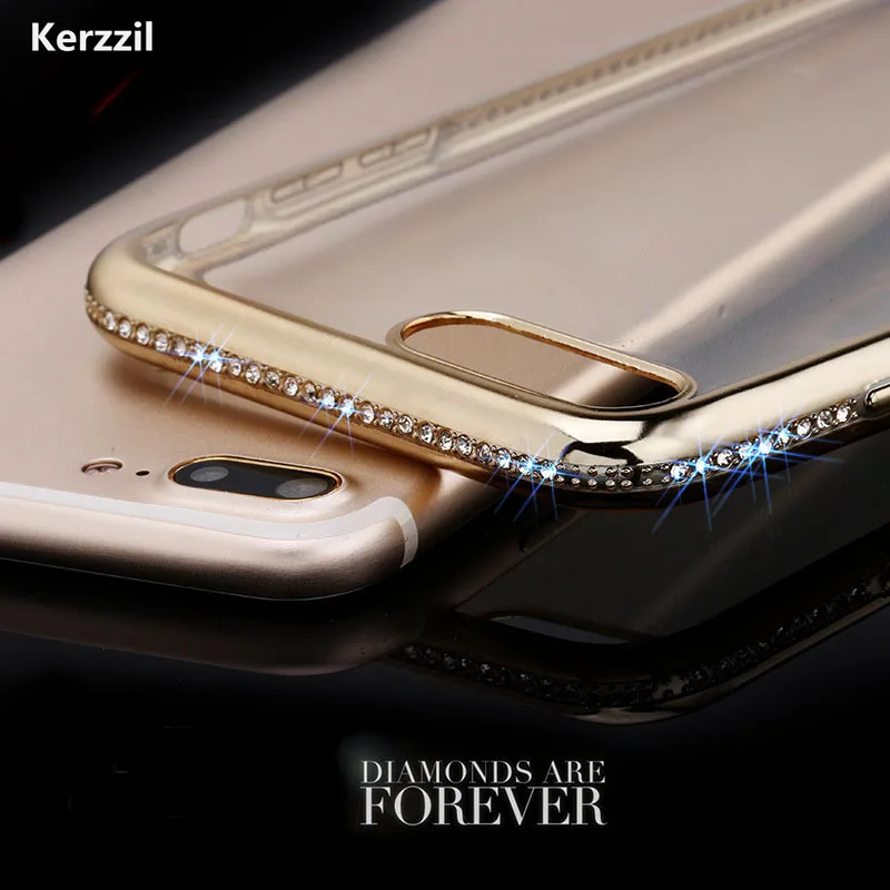 

Luxury Gold Rose Bling Rhinestone Diamond Case For iPhone 7 6 6S Plus Soft Eletroplating Clear TPU Cover For iPhone 6 7 6S Capa