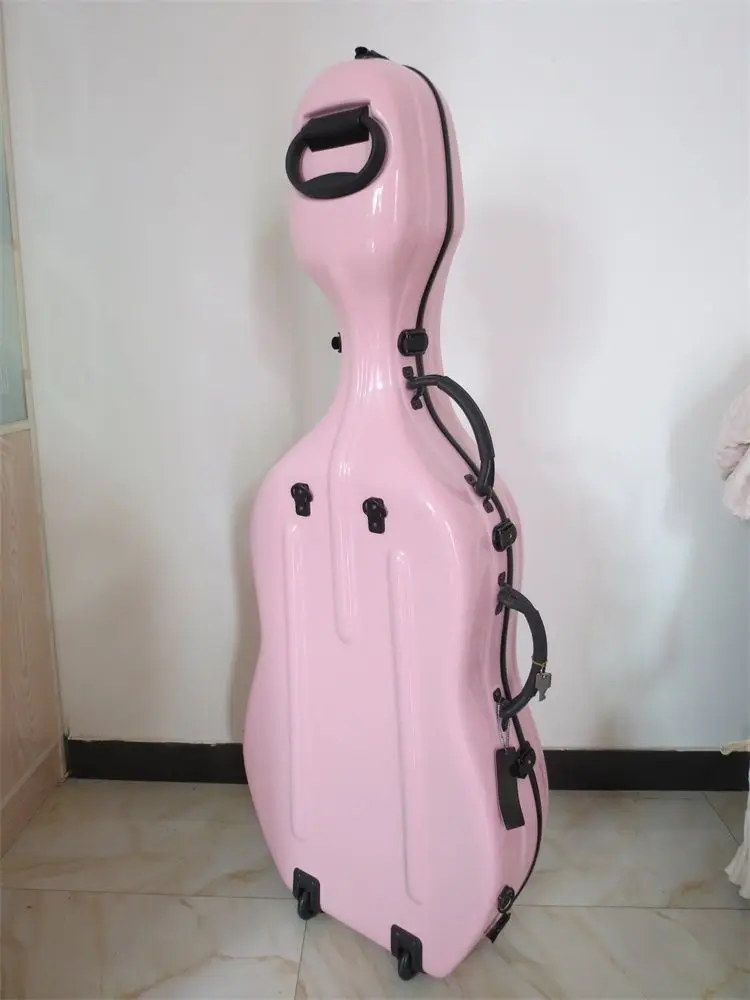 high quality pink fiberglass cello hard case w/ wheells 3/4 Shoulder