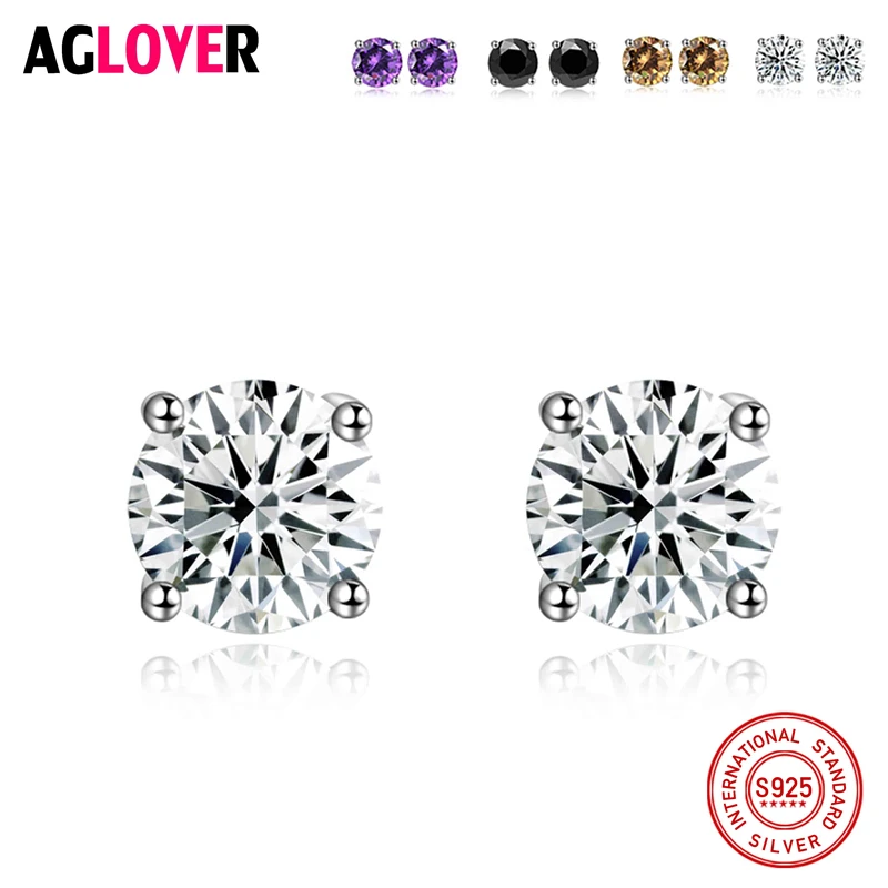 

925 Sterling Silver Stud Earring Four Claws 5/6mm Cubic Zircon Jewelry Earrings For Women Gift For Weddings