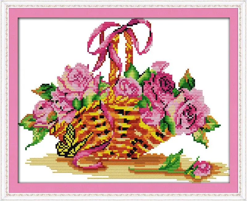 

NEW DIY Needlework Patchwork Roses and basket DMC Counted Cross Stitch Kits for Embroidery Knitting Needles Crafts Hobby