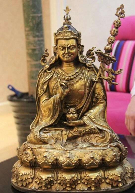

USPS to USA S3131 16 Tibet Buddhism Bronze Gild lotus flower master Padmasambhava Buddha Statue (B0328)