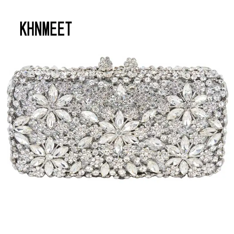 Khnmeet Fashion Luxury Women Pochette Flower Evening Bags Borsa Da Sposa Pochette Golden Ladies Soiree Pochette Sc065