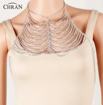 

Chran Gold Color Womens Sexy Fashion Body Belly Waist Chain Bikini Beach Harness Mesh Tassel Necklaces & Pendants DDBC1011