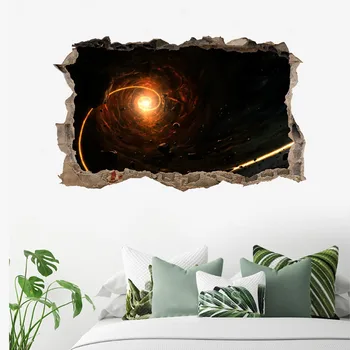 

Home decor 3d black hole wall decals removable fake window wall stickers for living room