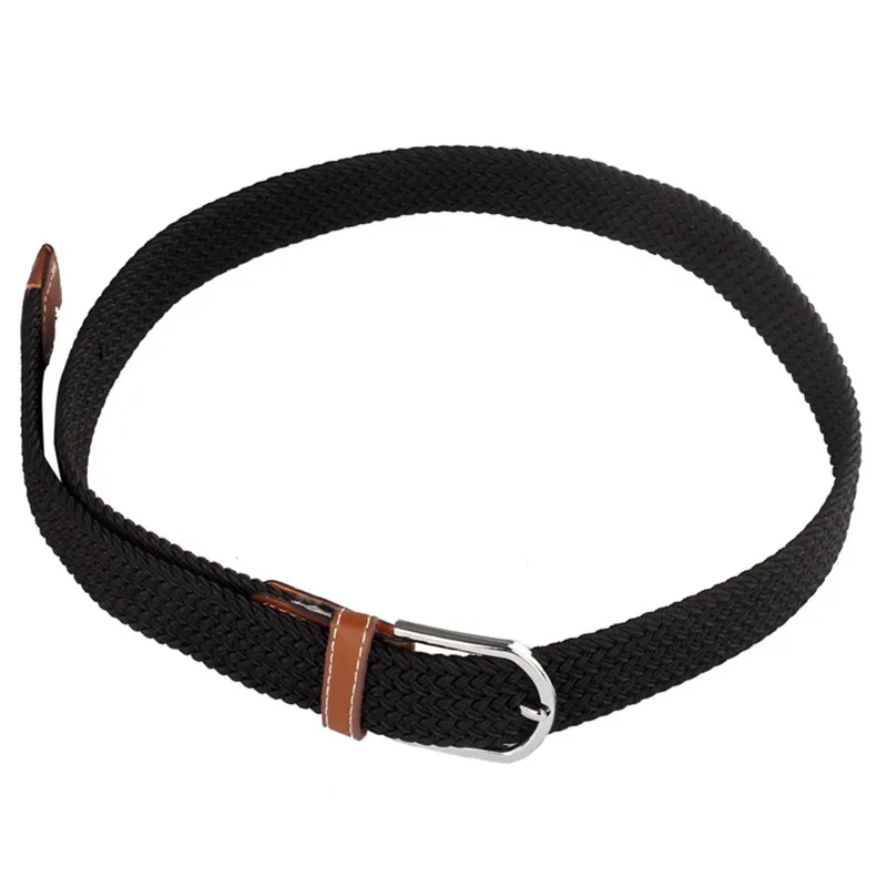 New Men women Canvas Leather Braided Elastic Stretch Metal Buckle Belt Waistband belts for women men 40FE0219