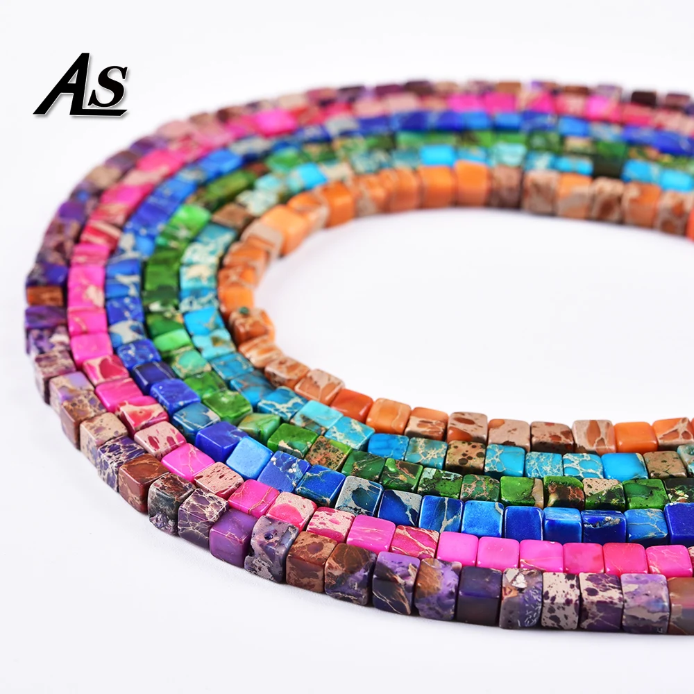 

Asingeloo 4*4mm Aquar Emperor Natural Stone Beads DIY Men and Women Bracelet Necklace Ear Stud Accessories Make