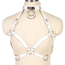 Белые кожаные Harness грудь Связывание клетка бюстгальтер пикантные черные сапоги GothicO-кольцо выдалбливают настроить белье Хэллоуин танца Фестиваль Восторженные