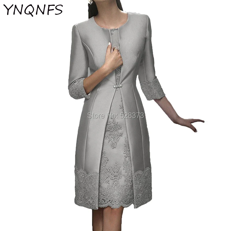 

YNQNFS MD165 Real Pictures Elegant Short Mother of the Bride Dresses with 3/4 Sleeves Jacket Outfits Silver/Pearl Pink 2019