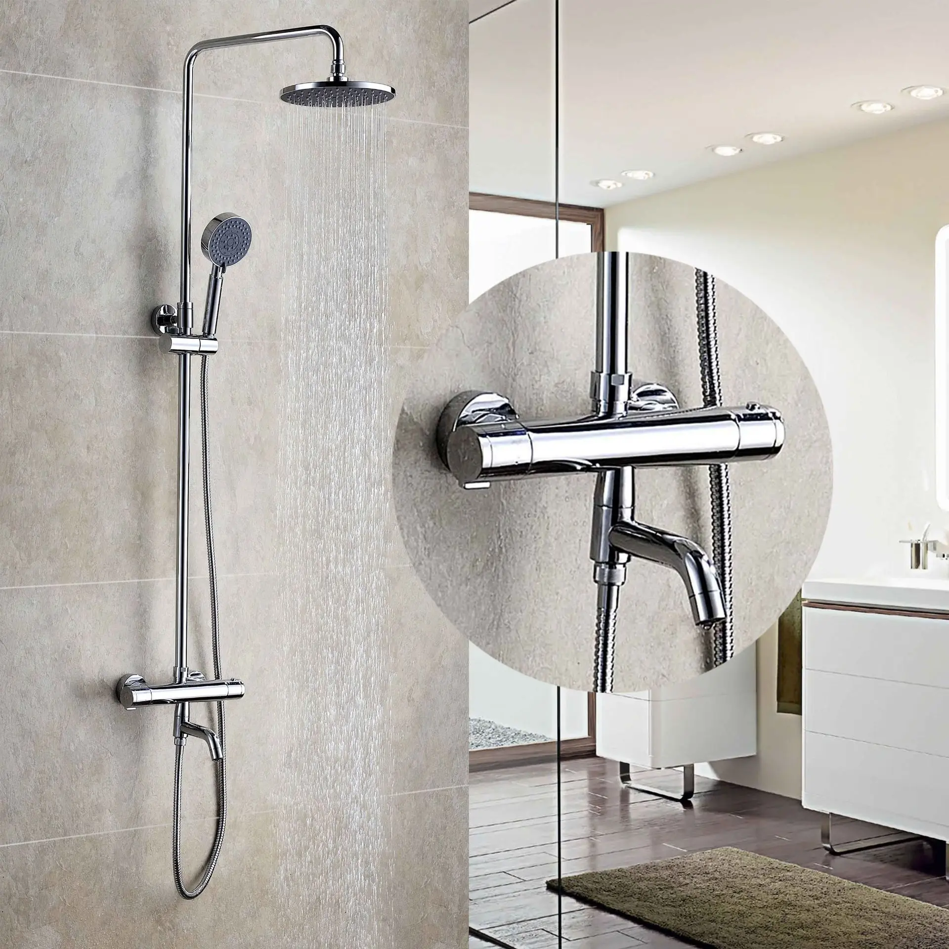 

all copper thermostatic shower faucets Luxury auto-thermostat control chrome faucet shower set Thermostatic Faucets