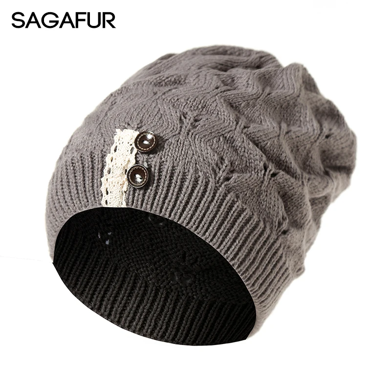 

SAGAFUR Hat Women's Men's Beanie Unisex Cotton Knitted Button 2017 Fashion Autumn Winter Hat Female Skullies Beanies #CAP008