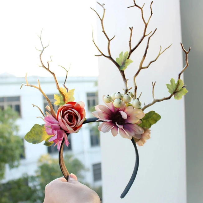 Готическая Цветочная повязка на голову ручной работы в готическом стиле, ветви деревьев, лента для волос, праздничные свадебные аксессуары для волос