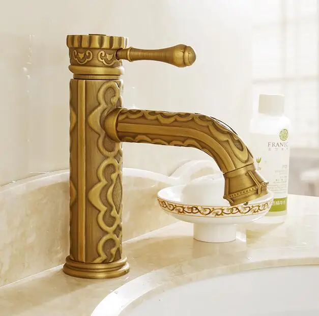 

Basin Faucets Solid Brass Vintage Antique Bronze Crane Bathroom Faucet Single Handle Hot and Cold Water Basin Mixer Tap