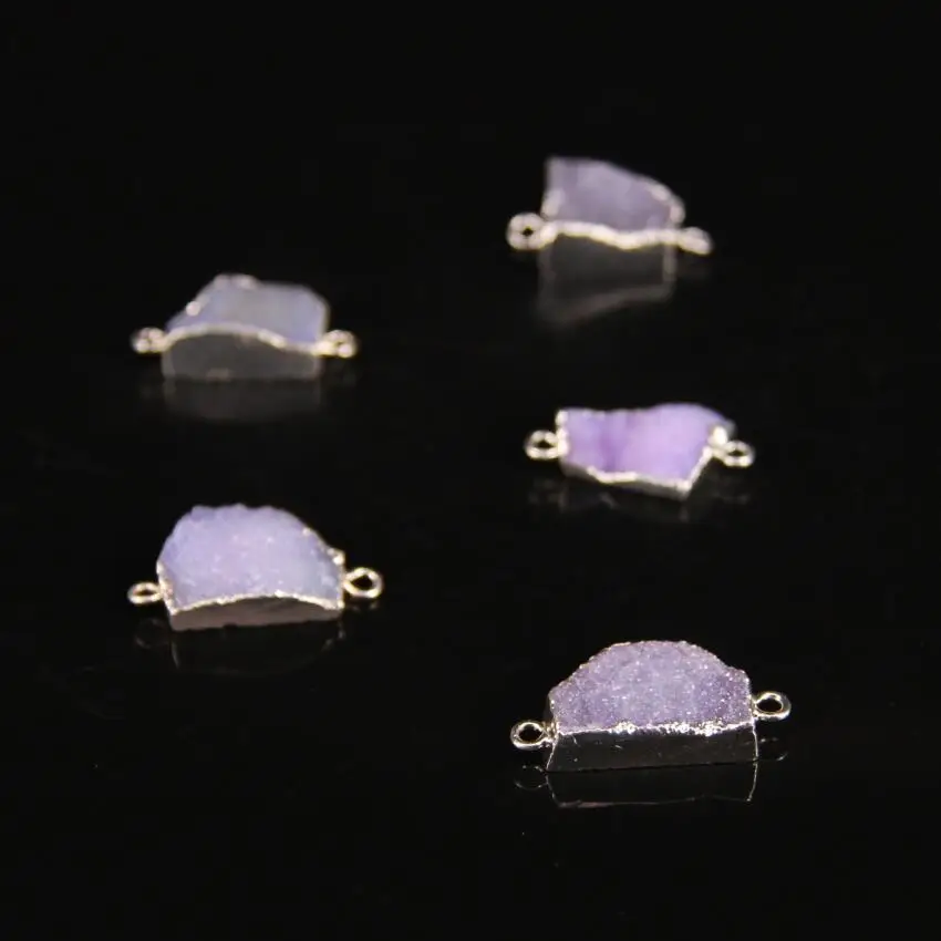 

5pcs,Small Purple Coated Agates Geode Freeform Slab Nugget Connectors DIY Bracelet,Natural Quartz Geode Faceted Slice Pendant