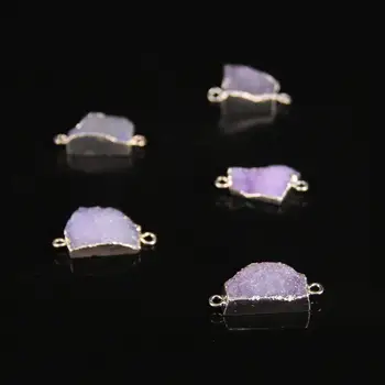 

5pcs,Small Purple Coated Agates Geode Freeform Slab Nugget Connectors DIY Bracelet,Natural Quartz Geode Faceted Slice Pendant