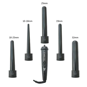 

Pro 5 Part Interchangeable Hair Curling Iron Machine Ceramic Hair Curler Multi-size Roller Heat Resistant Glove Styling Set