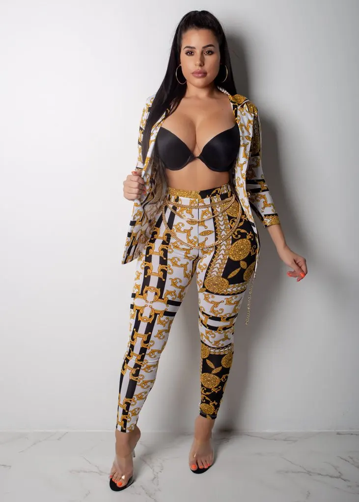 

Joiekuno Print Modis Fashion Long Jumpsuits 2 piece set women Autumn Square Collar Party Club Women Rompers OY5258