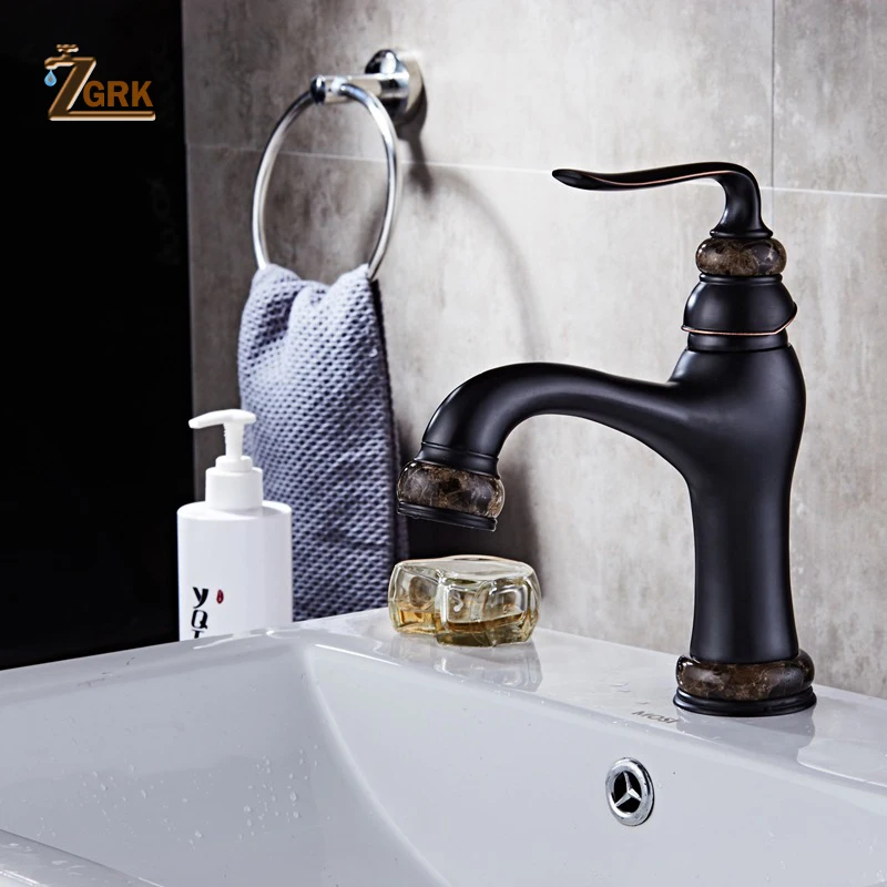 

ZGRK Basin Faucets Brass Torneira Cozinha Jade Basin Faucet Single Handle Black Finish Basin Sink Mixers Taps