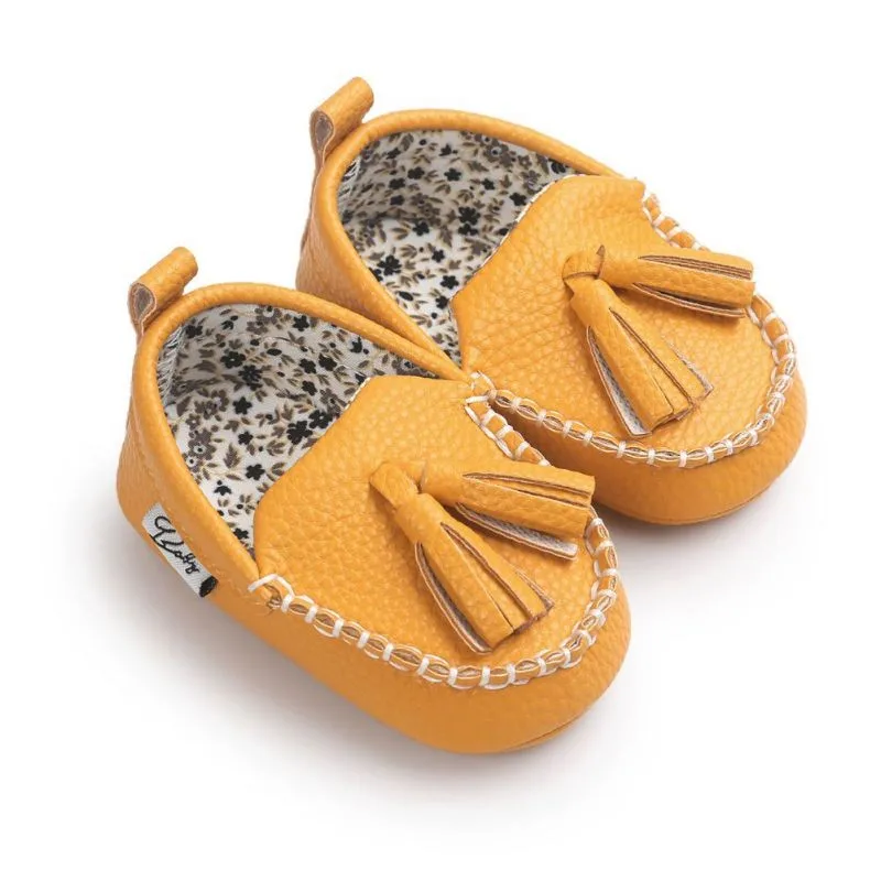 Детские PU кисточкой Кулон кожа детские мокасины новорожденных печати принцесса детские Нескользящие обучения обувь