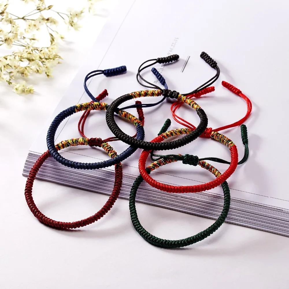 Регулируемый этнический браслет браслеты фенечки красочные веревки ручной работы счастливый Шарм тибетский для женщин мужчин узел Веревка Браслет "Будда"