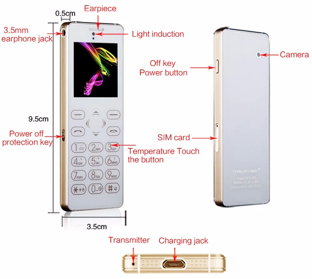 5 шт. Melrose T1 1,54 дюймов Полная сенсорная карта телефон Bluetooth 3,0 FM задняя камера Анти-потеря аудио плеер звукозапись PK X6 M5