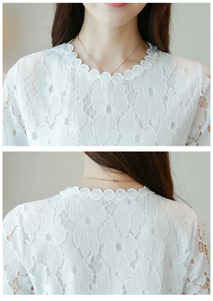 2018 New Summer Blouses Shirts Women Fashion Hollow Lace Tops Women Blouse O-neck Short Sleeve Female Shirts Blusas Mujer (7)