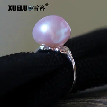 

XUELUO Real 925 Sterling Silver Fashion Ring Large Genuine Natural Baroque Lavender Freshwater Pearl Ring for gift