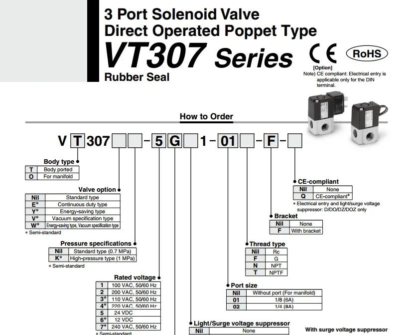 SMC вакуум высокочастотный электромагнитный клапан VT307-5G-02 VT307-5G-01 VT307-4G-01 VT307-4G-02 VT304-6G-02 VT304-6G-01