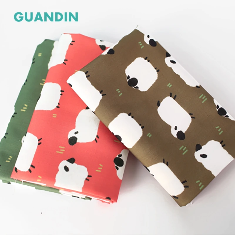 

GUANDIN,Sheep Printed Cotton Linen Material DIY Handmade Fabric Coffee Table Tablecloth Curtain Pillow Bag Tablecloth Fabric