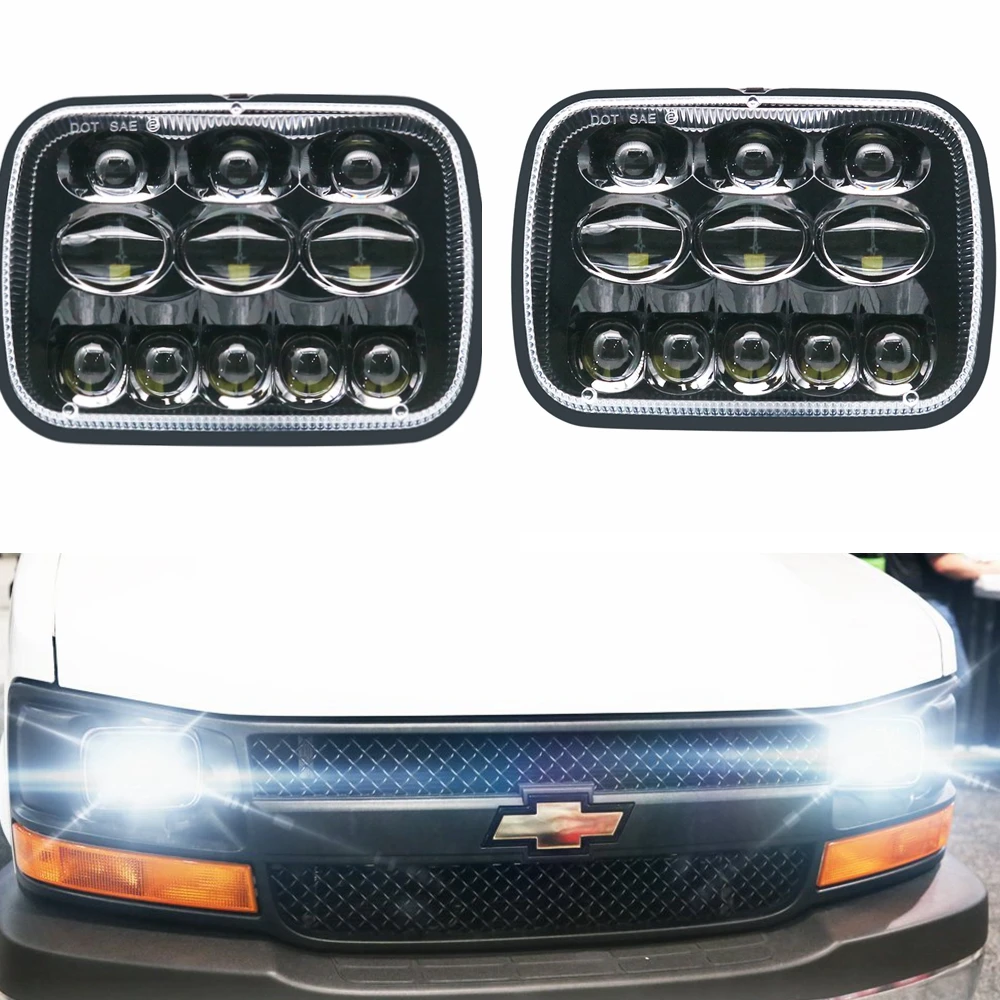 5x7 DOT 7x6 inch LED Headlights with Cree Chip Headlamps Bulbs Projector Headlight Lights Lamps Set Kit for Jeep Cherokee XJ Wrangler YJ Comanche MJ Toyota Tacoma Pickup MR2 Supra Nissan 240SX Chromef
