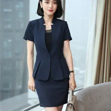 Женские Темно-синий Блейзер Для женщин Бизнес Костюмы 2 шт. юбка и куртка Наборы для ухода за кожей черный Летние офисные единые конструкции