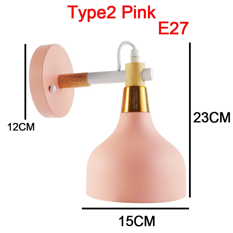 Современный настенный светильник, деревянный простой креативный настенный светильник, Светодиодная лампа E27 110 В 220 В, украшение для спальни, Скандинавский дизайн, для гостиной - Цвет абажура: Type2 Pink